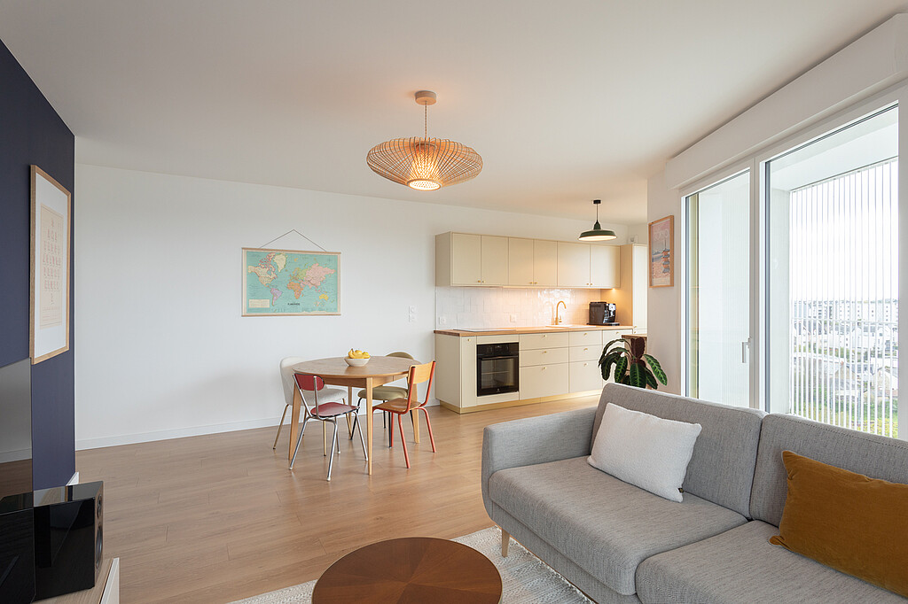 Salon aménagé d'un appartement du programme Dremmwel à Rennes