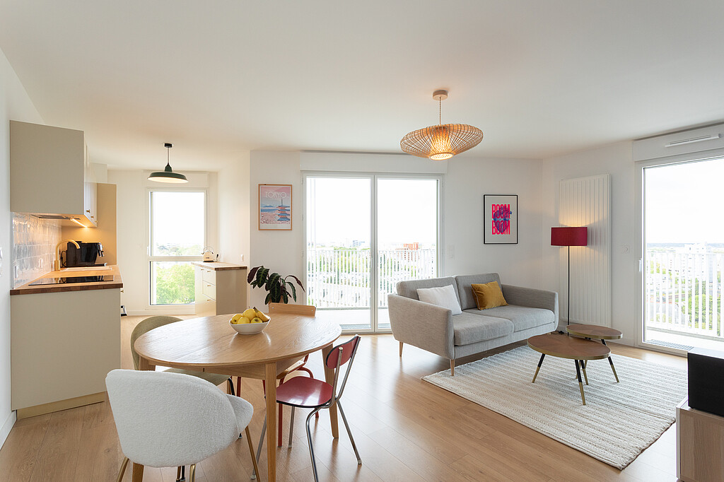 Le salon d'un appartement du programme Dremmwel à Rennes