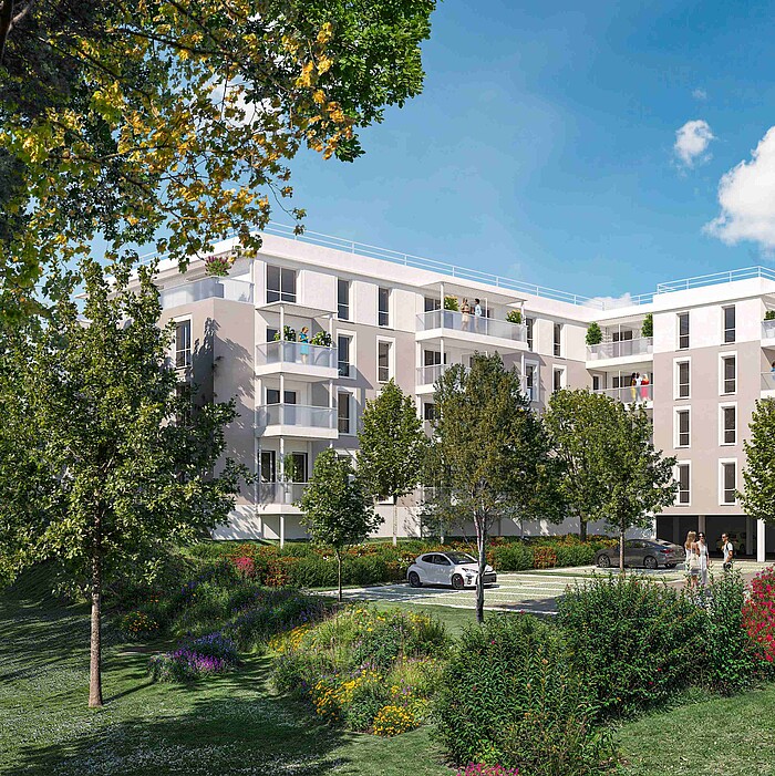 Perspective du programme immobilier neuf "côté parc" à Hennebont
