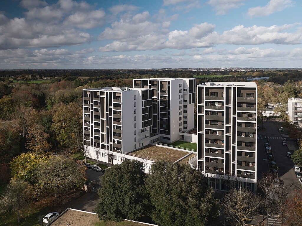 Vue aérienne du programme Carré Nova, quartier Villejean à Rennes