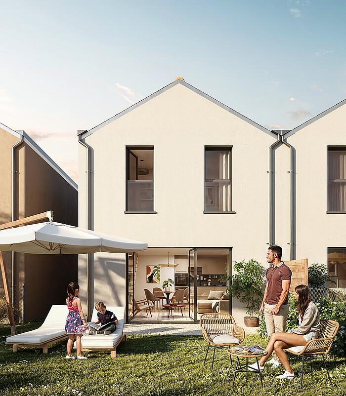 Perspective des maisons du programme immobilier neuf "Le Hameau du Haut Chalet" à Vitré