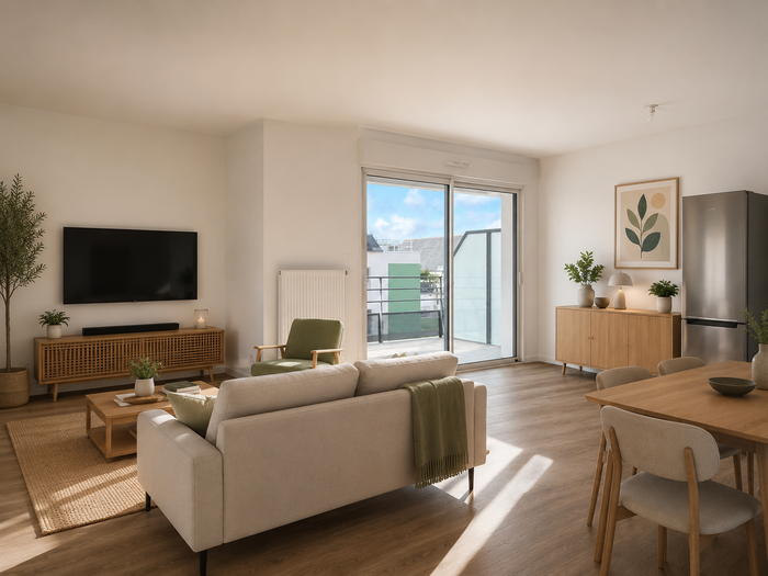 Aperçu d'un salon d'un appartement à vendre dans la résidence "Les Arcades" à Pont-l'Abbé